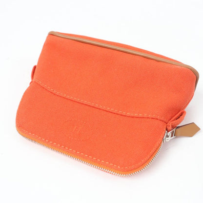 Hermes Bolide Pouch Mini Silver Hardware H Logo Canvas Pouch Orange With Box