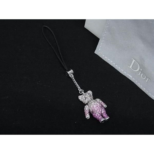 Dior Bear Key Holder Mobile Strap Charm Pink Silver