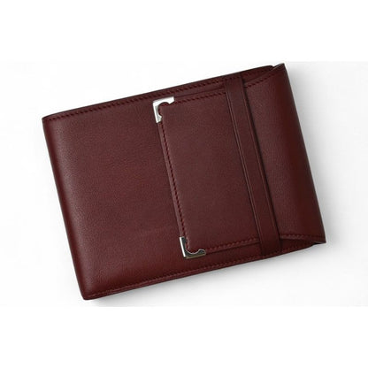 Cartier Fold Wallet Trifold Vintage Cabochon Line Calf Bordeaux — view 11