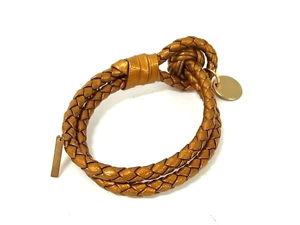 Bottega Veneta Intrecciato Leather Bracelet Bangle In Gold Fs4741
