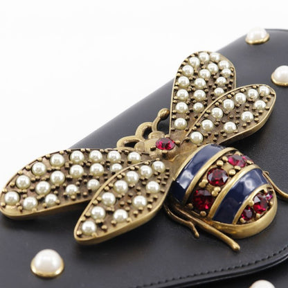 Gucci Broadway Chain Shoulder Pearl & Bee 453778 Calf Black Ladies Shoulder Bag