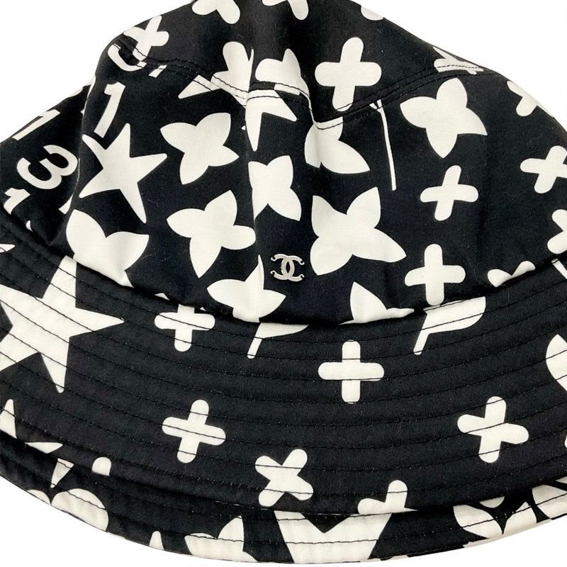 Chanel Hat Cotton Black White Bucket Coco Mark Logo