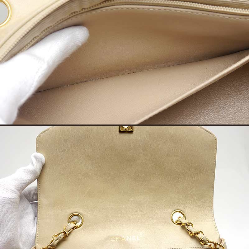 Chanel Matelasse Chain Shoulder Bag Diana Flap 22 Beige