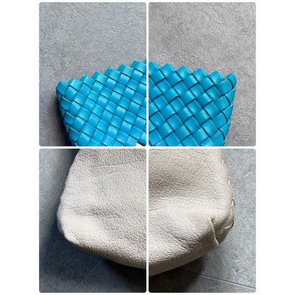 Bottega Veneta Intrecciato Leather Tote Handbag Bicolor Light Blue Ivory A4 — view 12