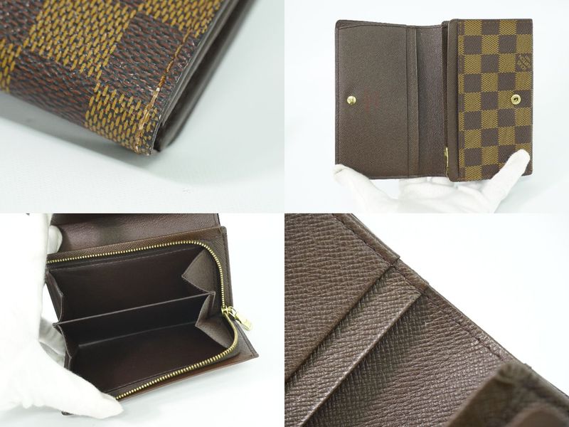 Authentic Louis Vuitton LV Porte Monet Bier Trésor Damier Ebène Fold Wallet