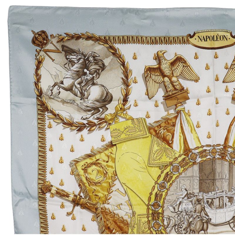 Hermes Carre 90 Napoleon Bee Silk Light Blue Women's Scarf