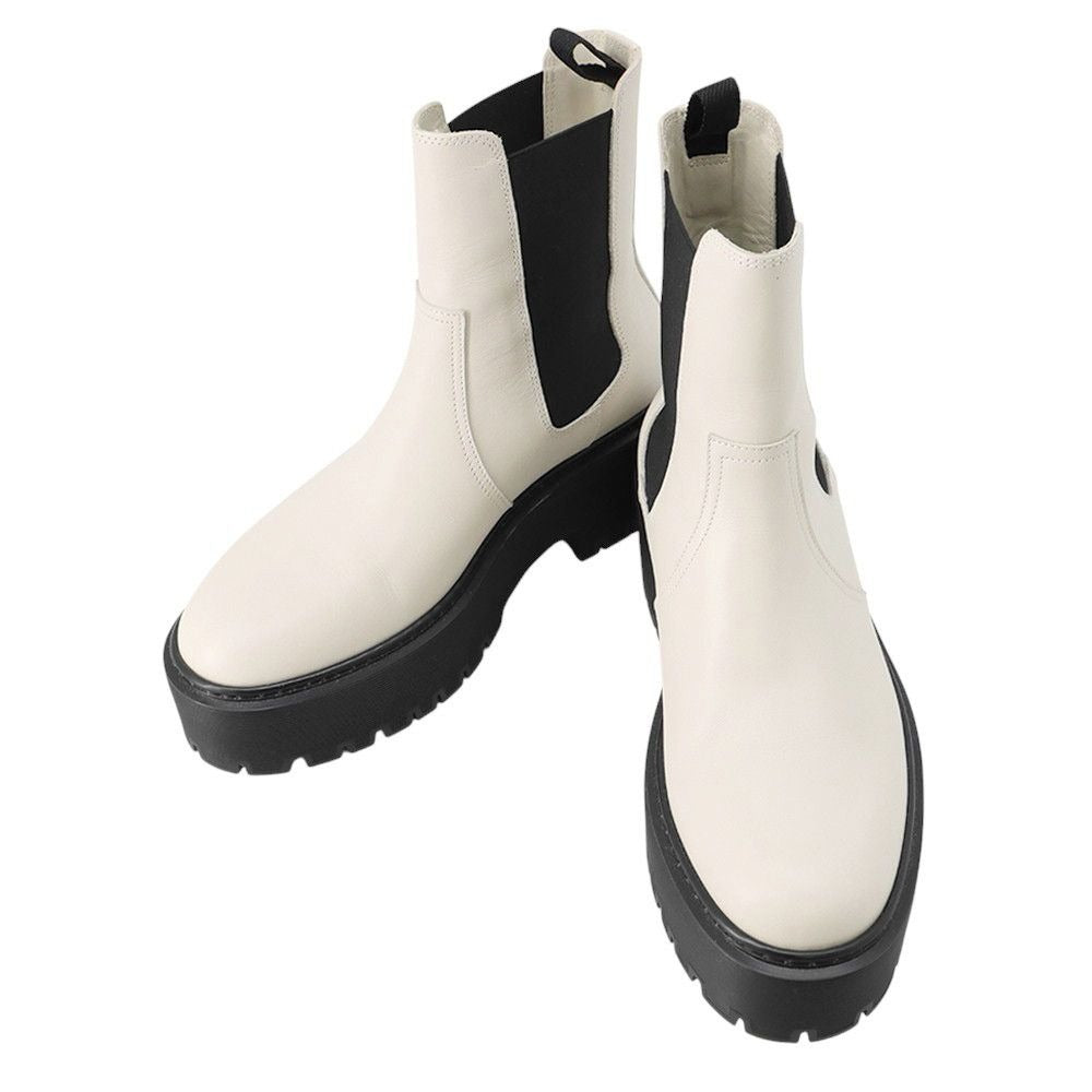 Hermes Boots Hallow Side Gore Leather 37 Shoes Short Beige Black