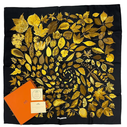 Hermes Scarf Silk Carre 90 Tourbillon Fallen Leaves Swirl Black