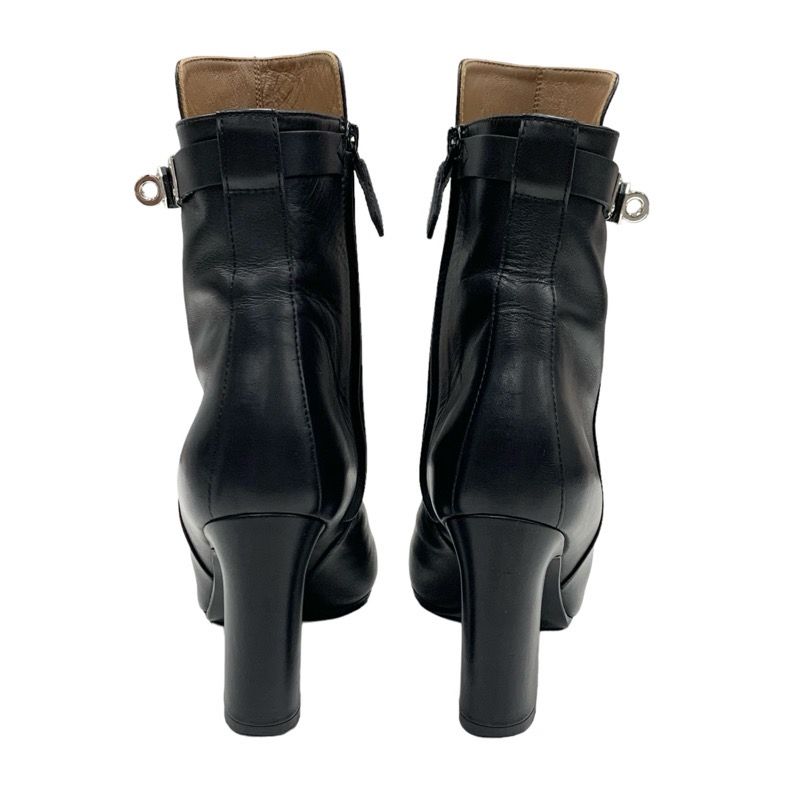 Hermes Boots Short Boots Shoes Leather Black Silver Kelly Hardware
