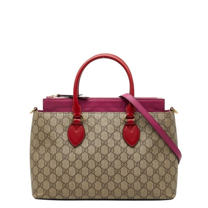 Gucci GG Supreme 2-Way Shoulder Bag Beige Pink Red Leather