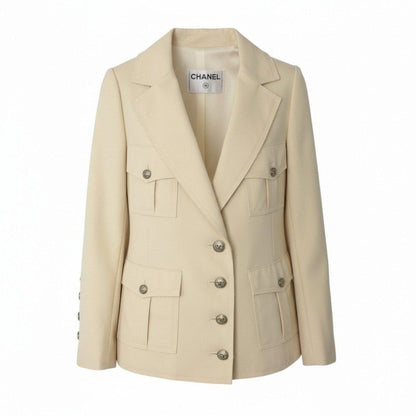 Chanel C Safari Jacket 4 Pockets CC Logo 36 Ivory
