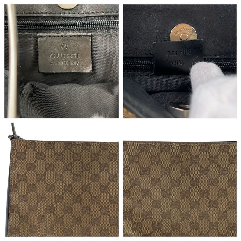 Gucci Brown Silver Hardware GG Canvas/leather 001 3181 Shoulder Bag Women 504849