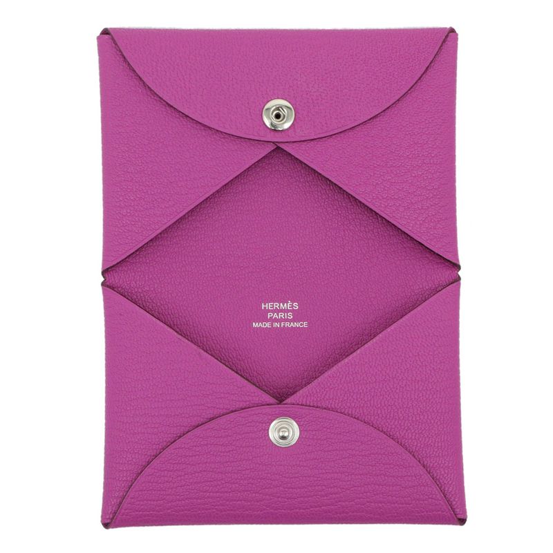 Hermes Calvi Cade Case Rose Purple Chevre W Engraved Leather Accessory