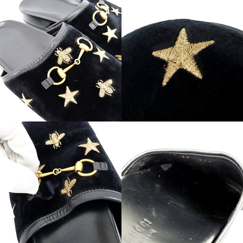 Gucci Sandals Horsebit Bi-bk Black 505265 Size 35 Embroidery Ladies