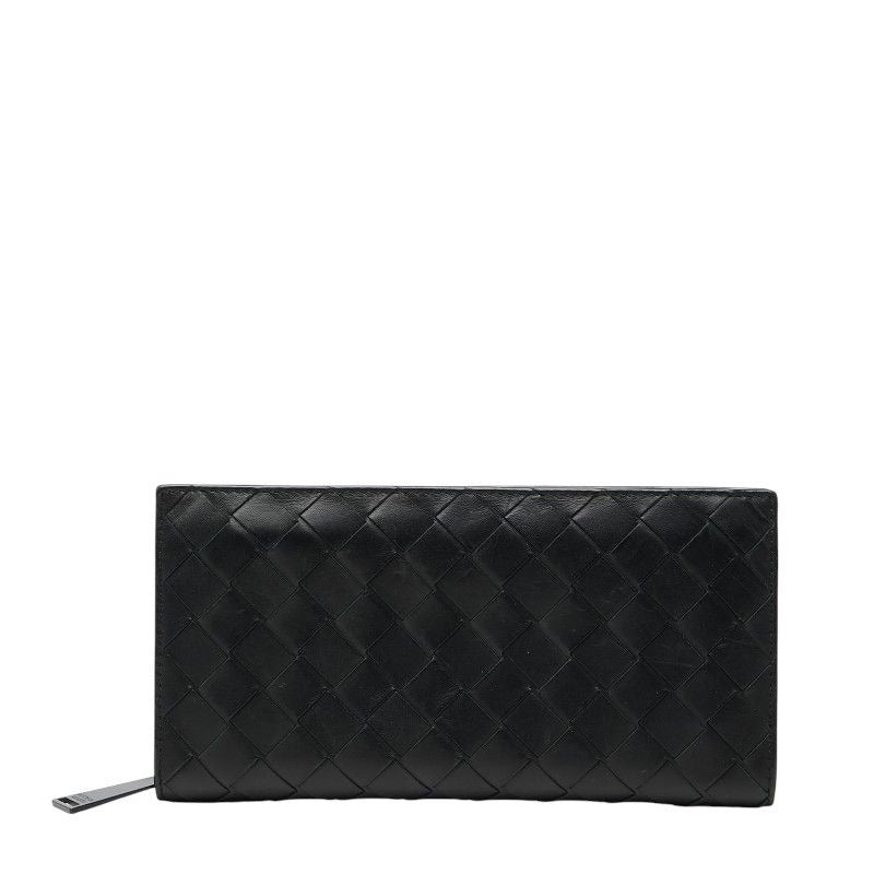 Bottega Veneta Intrecciato Zip Around Wallet Black Leather
