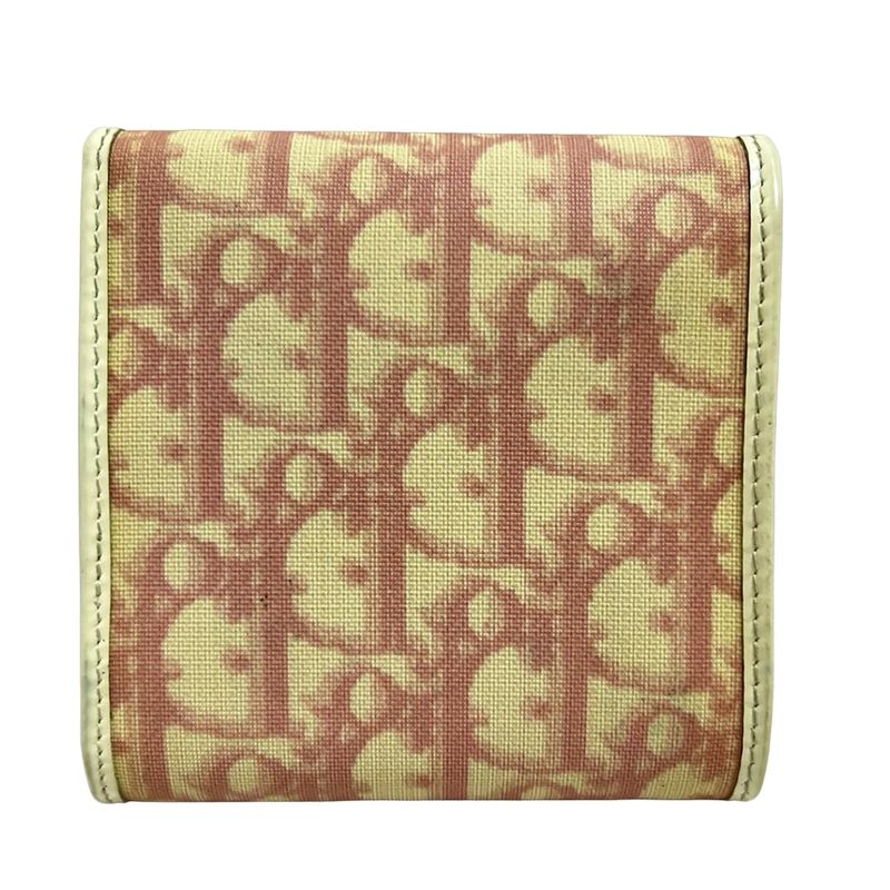 Dior/christian Dior Trifold Wallet Trotter Ivory And Light Pink Leather