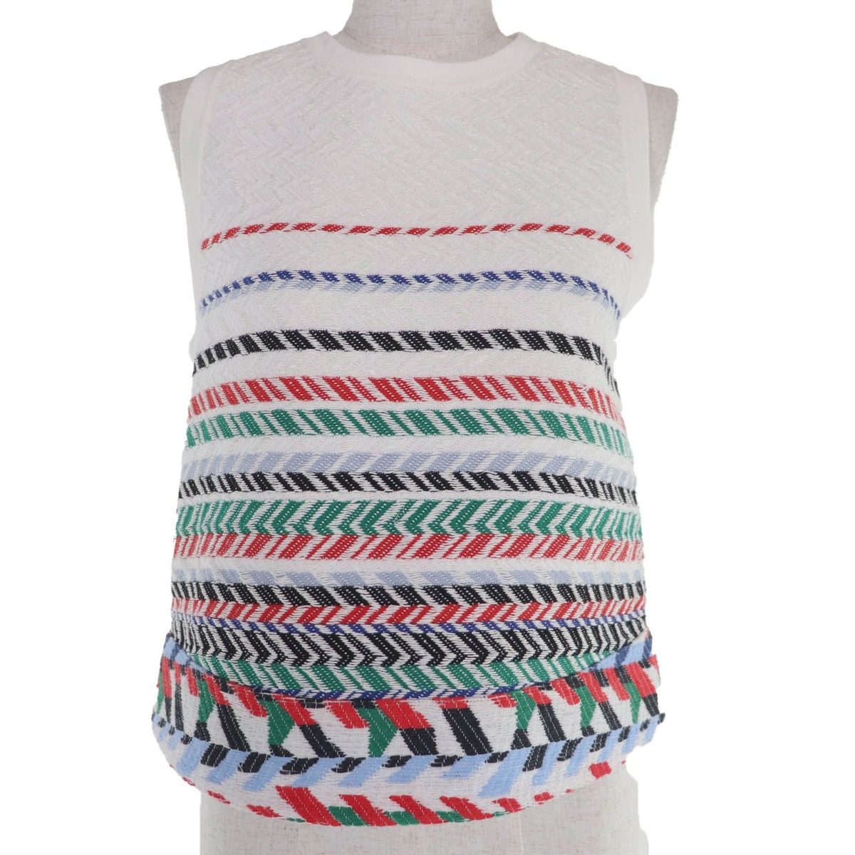 Chanel Cotton Sleeveless Knit Top White Multicolor 36 Sweater