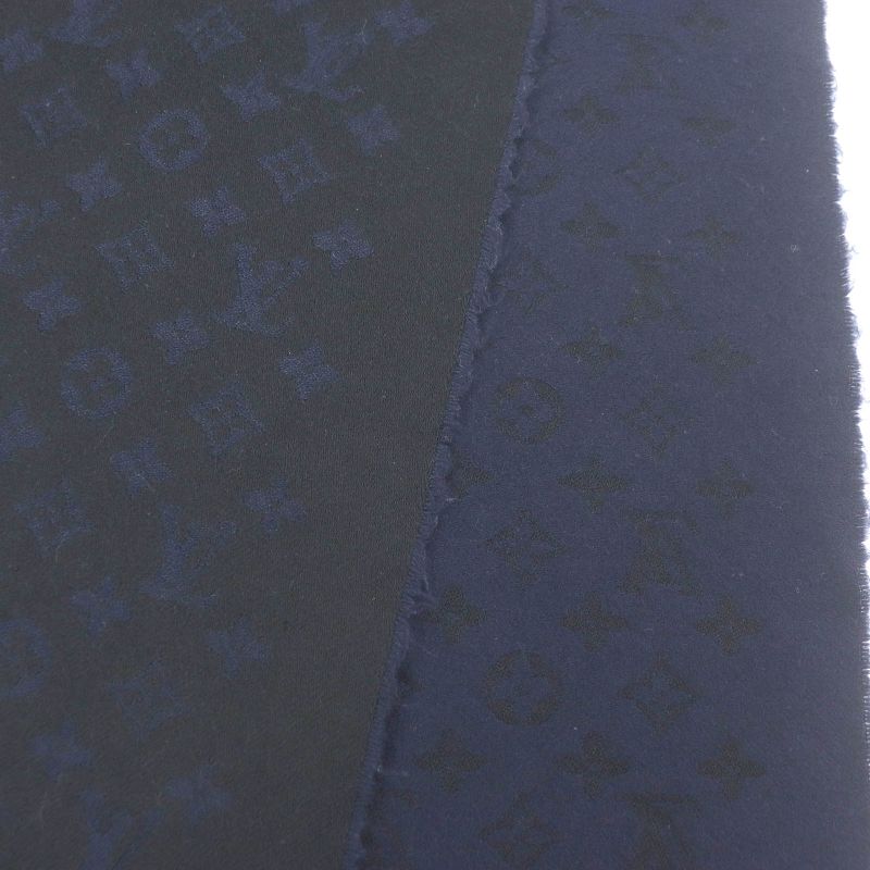 Louis Vuitton M71615 100% Cashmere Monogram Allover Fringe Scarf Black Navy