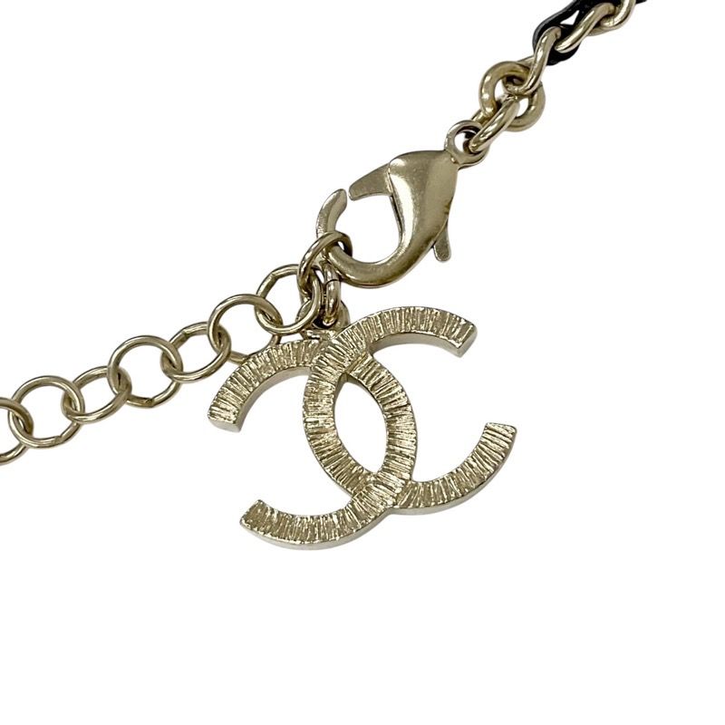 Chanel Necklace Pendant Choker Gold Coco Mark Ribbon Rhinestone