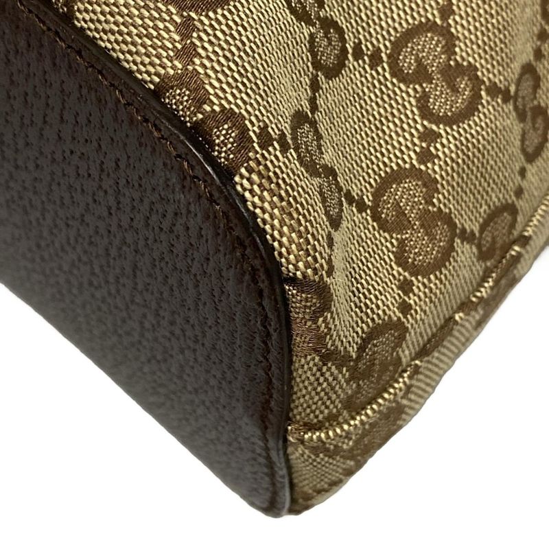 Gucci Shoulder Bag GG Pattern 115003 Beige And Dark Brown Leather