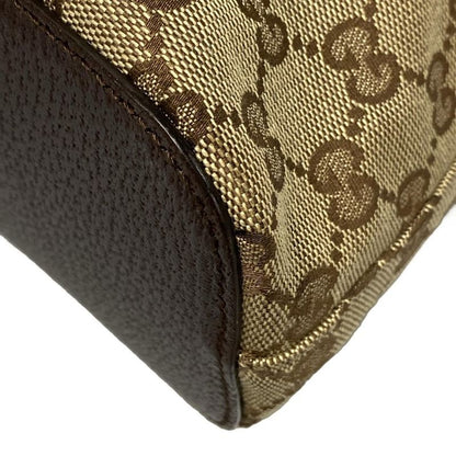 Gucci Shoulder Bag GG Pattern 115003 Beige And Dark Brown Leather