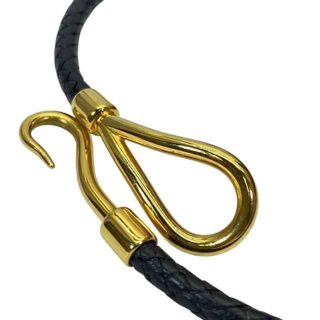 Hermes Jumbo Bracelet Bangle Choker Small Item Logo Leather GP Black Gold