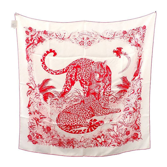 Hermes Carre 90 Jaungle Love Scarf Silk White Pink