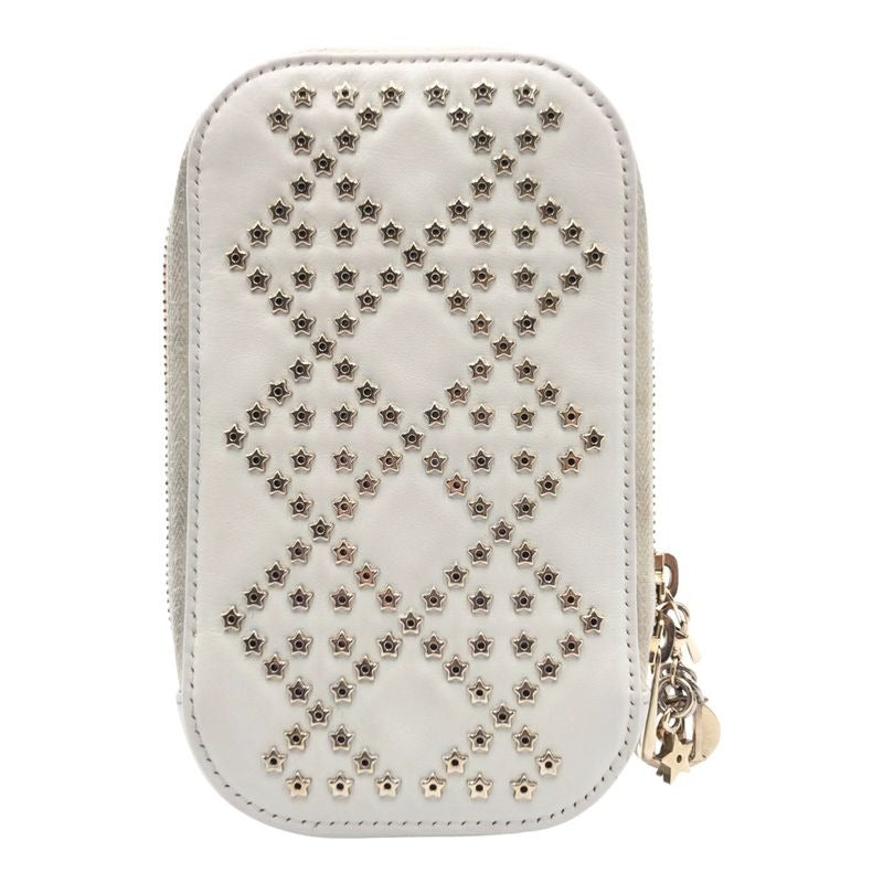 Dior Lady White Gold Hardware Shoulder Bag Phone Pouch
