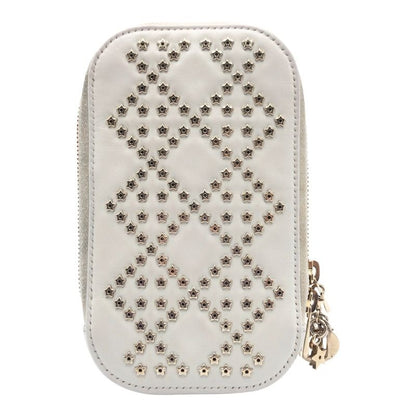 Dior Lady White Gold Hardware Shoulder Bag Phone Pouch