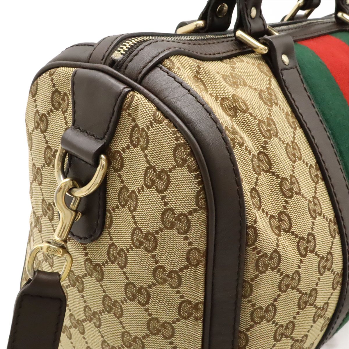 Gucci GG Canvas Sherry Line Handbag Mini Boston Bag 2WAY Shoulder Bag Leather