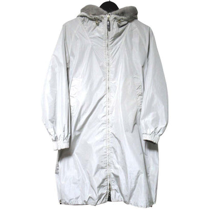 Max Mara S Reversible Mink Trim Nylon Hooded Coat Ivory Gray