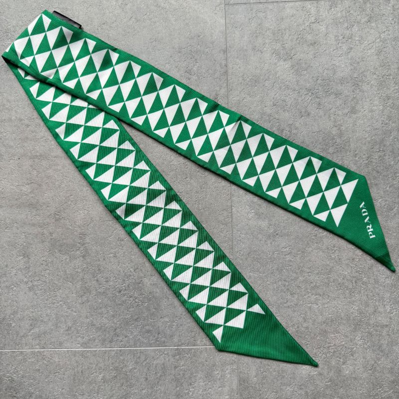 Prada 1ff008 Twill Silk Scarf Triangle Green with Box