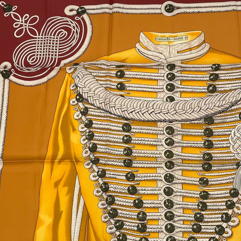 Hermes Carre 90 Brandebourgs Brandenburg Decor Scarf Silk Red And Yellow