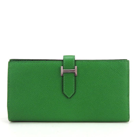 Hermes Long Wallet Bearn Souffle Vaux Epson Bamboo Green Silver Hardware Bifold