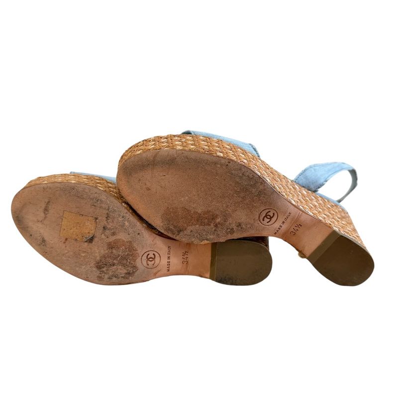 Chanel Coco Mark Open Toe Ankle Strap Wedge Sole Sandals 34 1/2 21.5cm (8.46in)