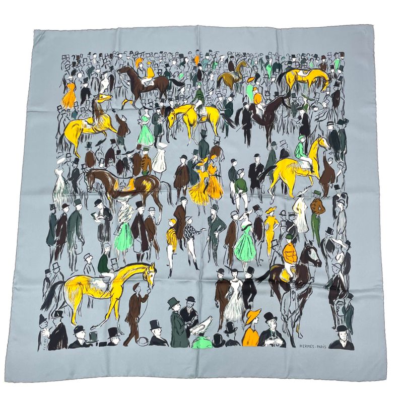Hermes Carre 90 Silk Scarf Paddock Gray