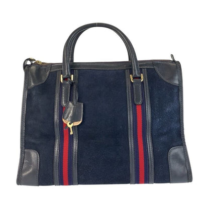 Gucci Sherry Line Navy Gold Hardware Suede Leather Handbag Women's