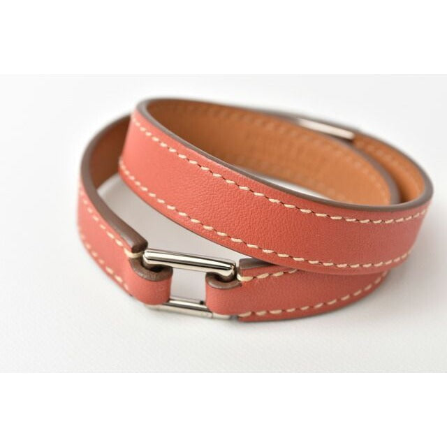 Hermes Bangle Bracelet Rival Doubletour Pink Brownish Silver XS Size — view 3