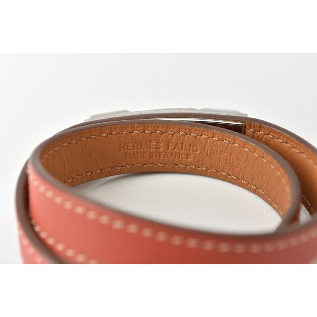 Hermes Bangle Bracelet Rival Doubletour Pink Brownish Silver XS Size — view 4