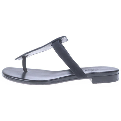 Hermes Flat Leather Open Sandals Black