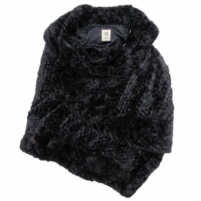 Fendi Fur Asymmetrical Long Cape Poncho Coat Black Ur8 Vintage