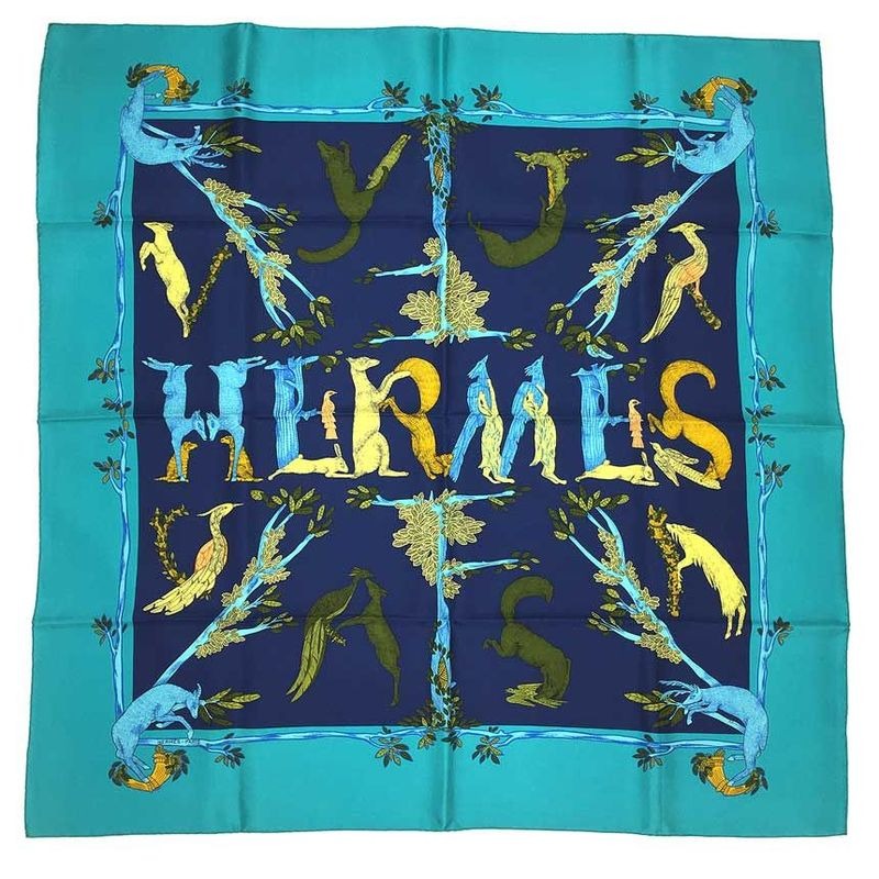 Hermes Scarf Carre 90 Animal Alphabet New Vintage Item Aq7381