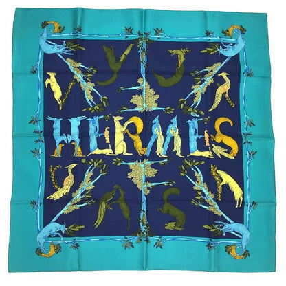 Hermes Scarf Carre 90 Animal Alphabet New Vintage Item Aq7381