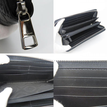 Gucci Long Wallet 473928 Guccissima Black Silver Hardware Round Zipper Shape