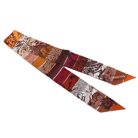 Hermes Twilly Jungle Love Rainbow Silk Brown Scarf