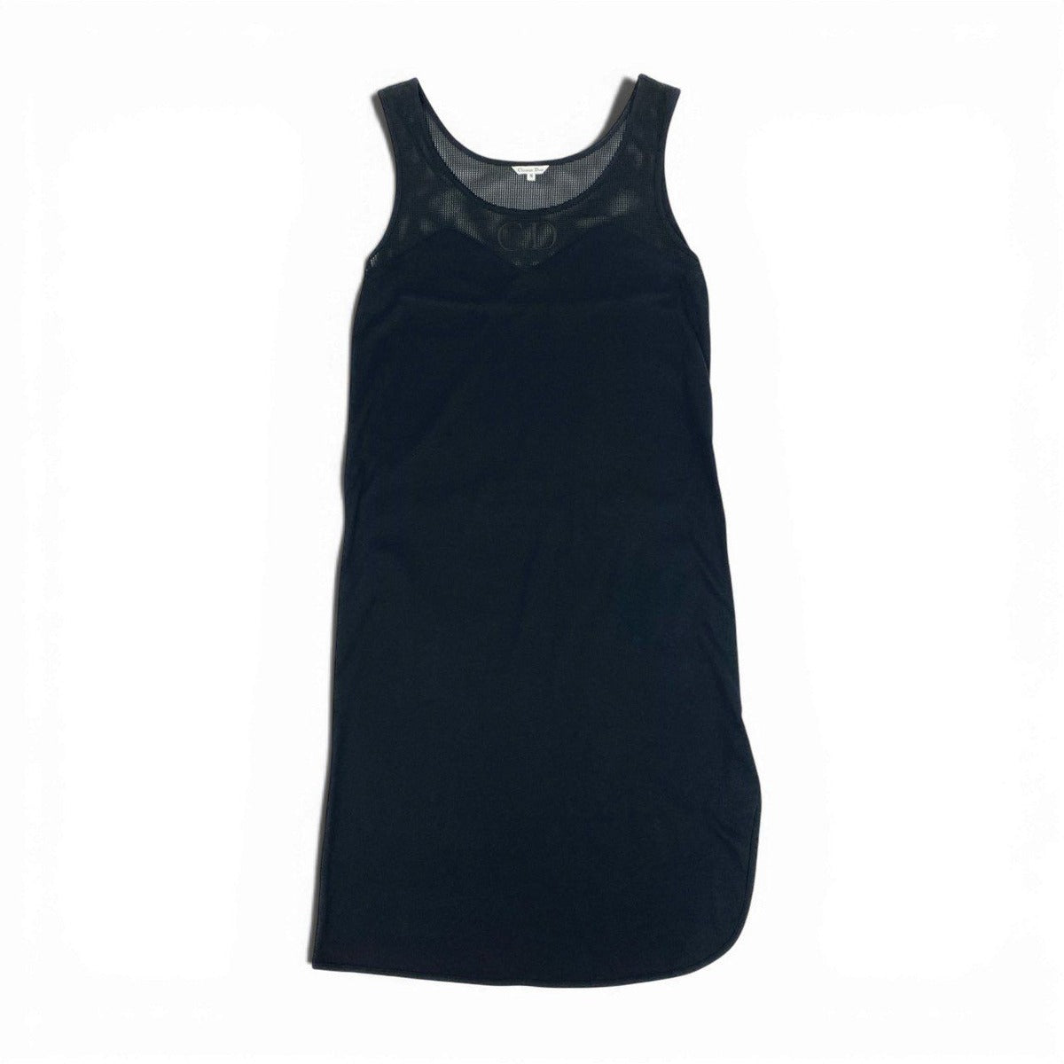 Dior Sleeveless Dress Mesh Logo Embroidery Slit M Black — view 2