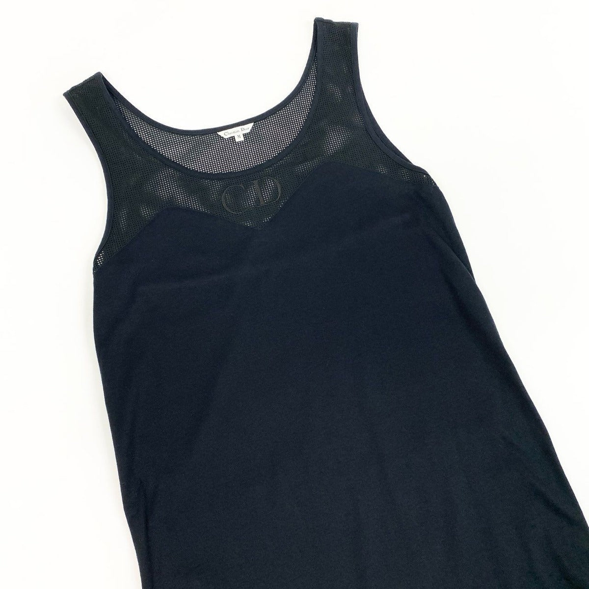 Dior Sleeveless Dress Mesh Logo Embroidery Slit M Black — view 4