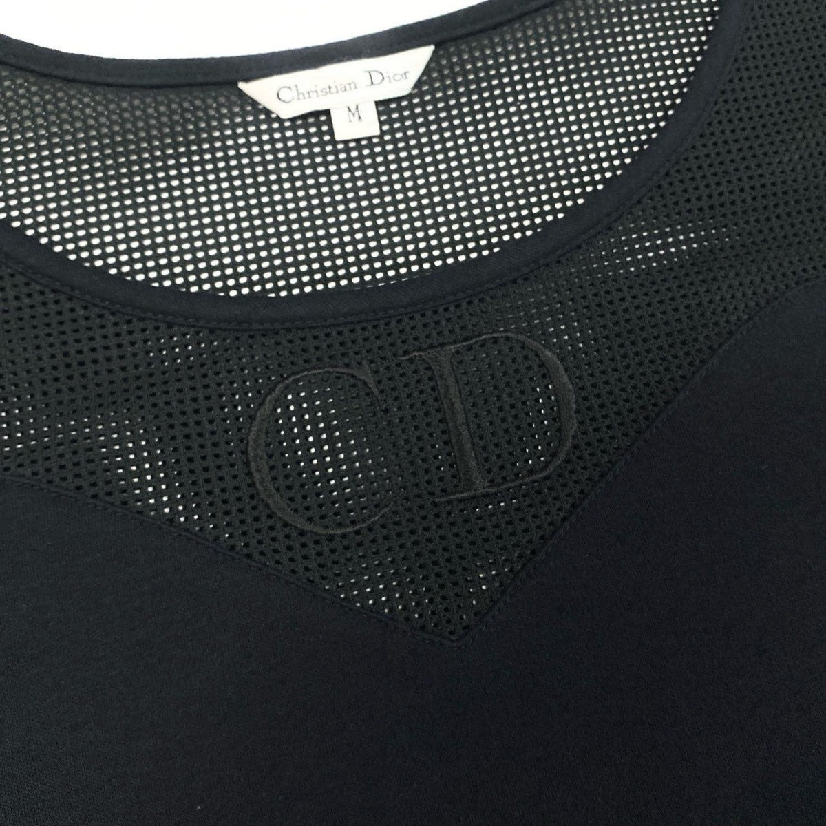 Dior Sleeveless Dress Mesh Logo Embroidery Slit M Black — view 6