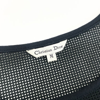 Dior Sleeveless Dress Mesh Logo Embroidery Slit M Black — view 7