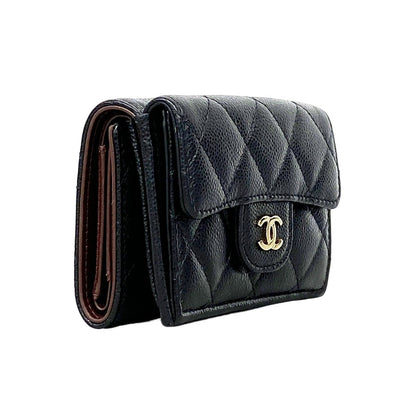 Chanel Trifold Wallet Quilted Caviar Leather Black Gold — view 2